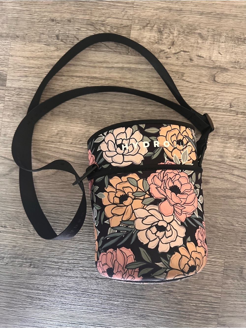 HydroJug Floral Neoprene Crossbody Bottle Carrier - Pink Peach - Picture 4 of 4